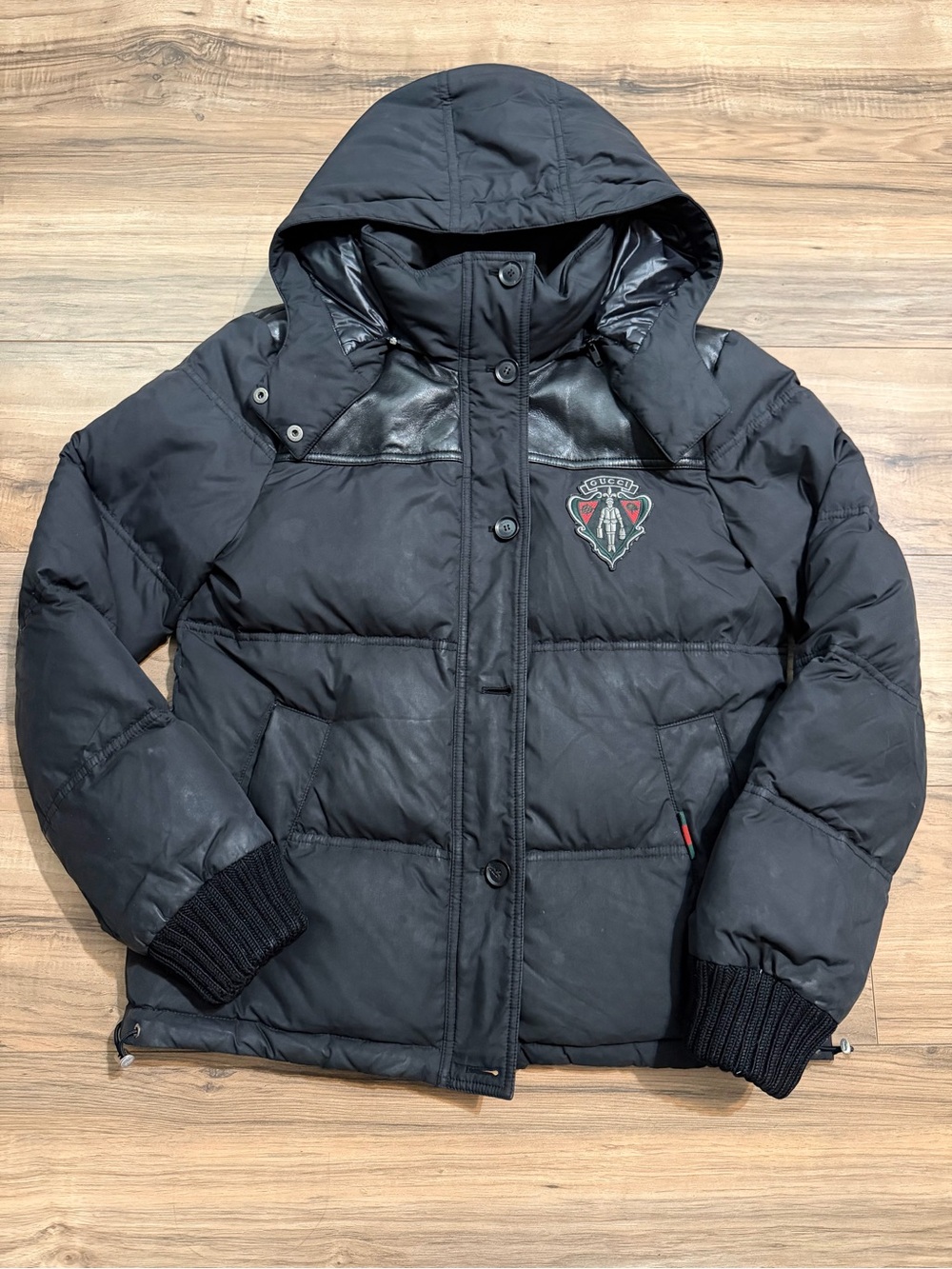 Gucci Men’s Black Hooded Down Puffer Jacket Full Zip Size 44